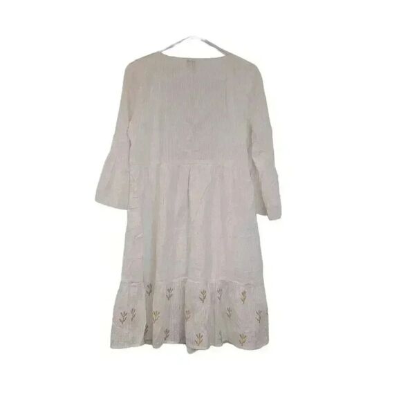 LOV Women's Off-White Cotton & Gold Floral-Embroidered Dress - Picture 10 of 15